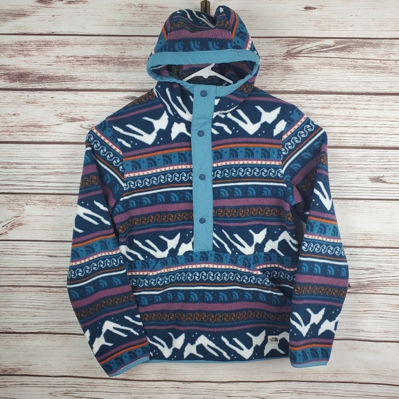 The North Face Mens Small Printed Carbondale 1/4 Snap Hooded Fleece Pullover - Picture 1 of 14